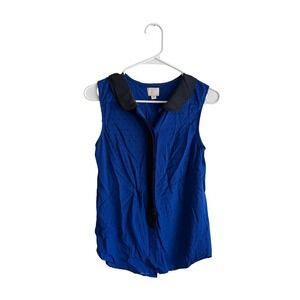 Anthropologie Postmark Royal Blue Peter Pan Collar Silk Trim Blouse Size 0